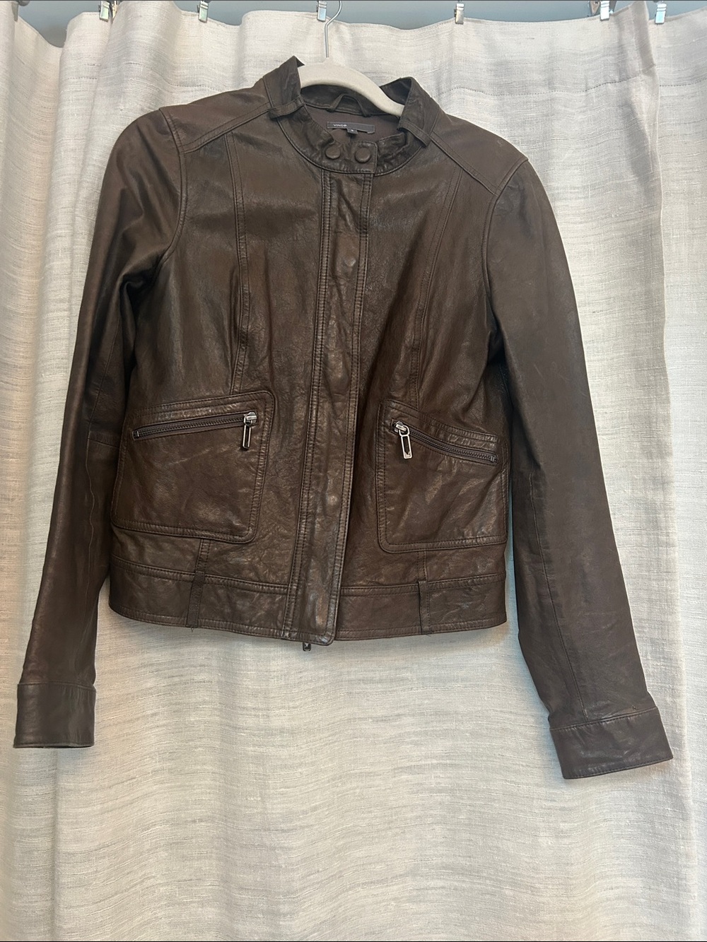 Vince Classic Brown Leather Jacket - Women's